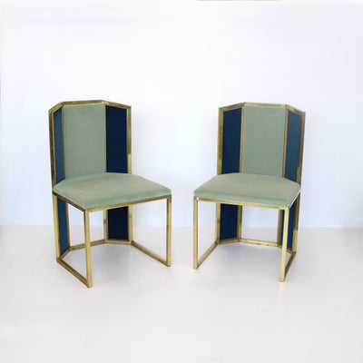 Set of Six Hollywood Recency Style Side Chairs with Brass Frames