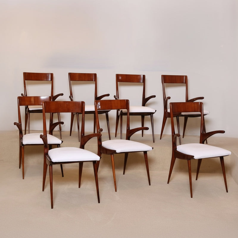 Set of Eight Dining Armchairs, Italy 1950&