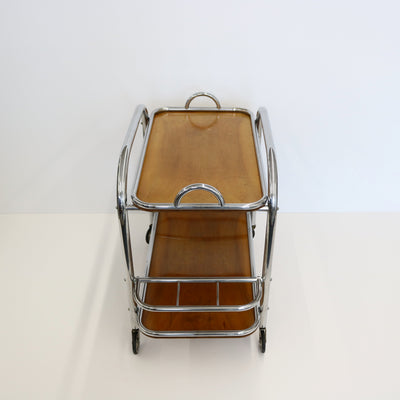 Art Deco Bar Cart Nickel and Wood, Robert Mallet-Stevens, France