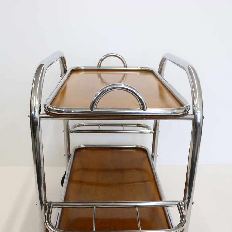 Art Deco Bar Cart Nickel and Wood, Robert Mallet-Stevens, France