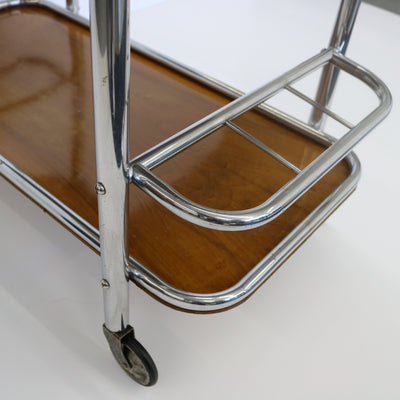 Art Deco Bar Cart Nickel and Wood, Robert Mallet-Stevens, France