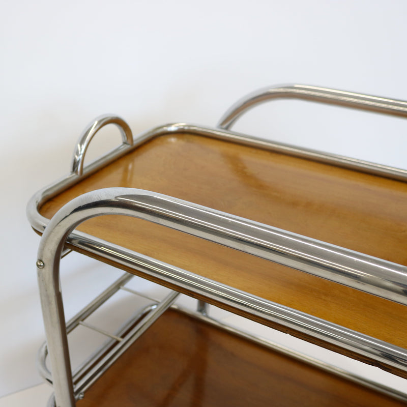 Art Deco Bar Cart Nickel and Wood, Robert Mallet-Stevens, France