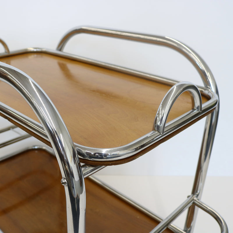 Art Deco Bar Cart Nickel and Wood, Robert Mallet-Stevens, France