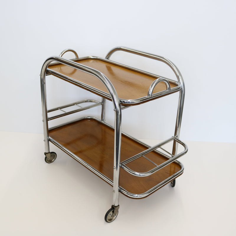 Art Deco Bar Cart Nickel and Wood, Robert Mallet-Stevens, France