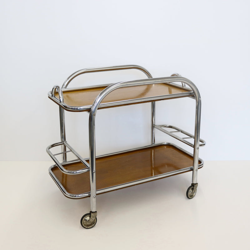 Art Deco Bar Cart Nickel and Wood, Robert Mallet-Stevens, France