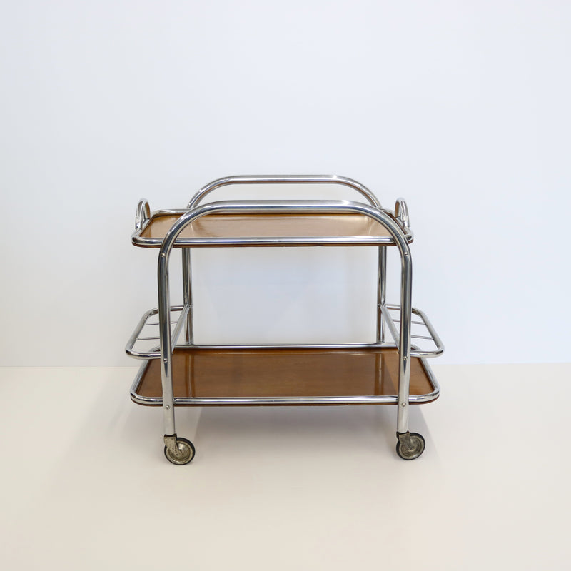 Art Deco Bar Cart Nickel and Wood, Robert Mallet-Stevens, France