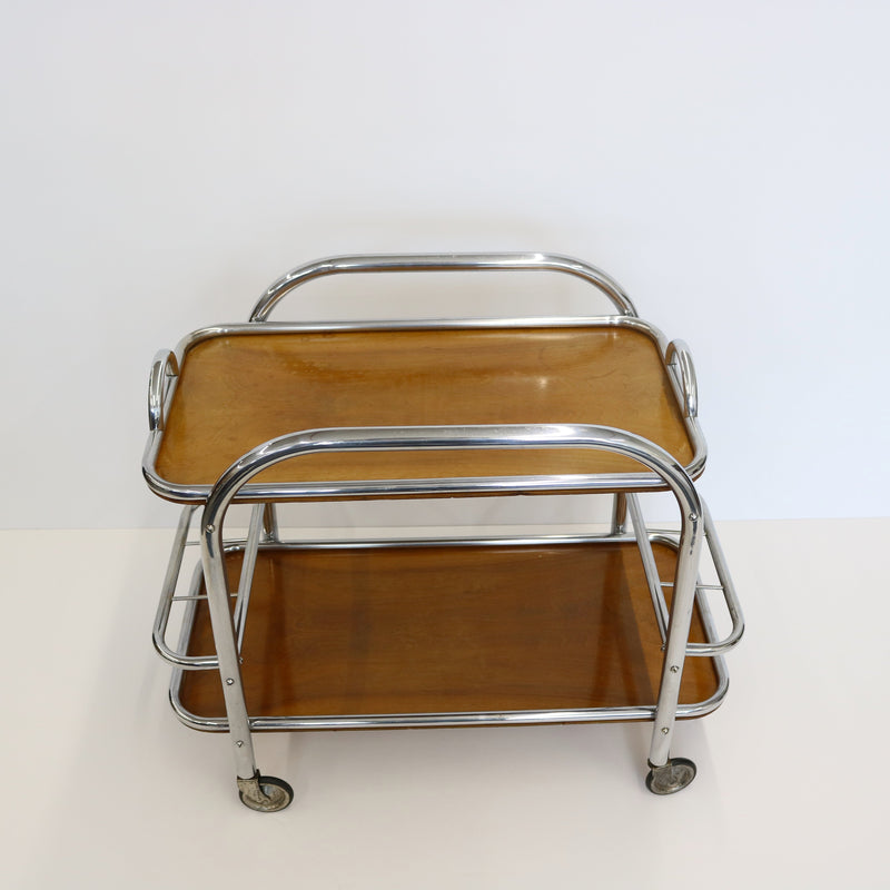 Art Deco Bar Cart Nickel and Wood, Robert Mallet-Stevens, France