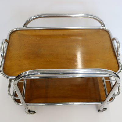 Art Deco Bar Cart Nickel and Wood, Robert Mallet-Stevens, France