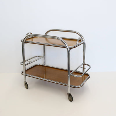 Art Deco Bar Cart Nickel and Wood, Robert Mallet-Stevens, France