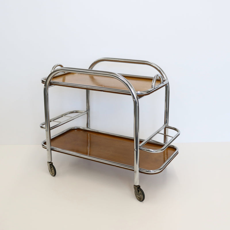 Art Deco Bar Cart Nickel and Wood, Robert Mallet-Stevens, France