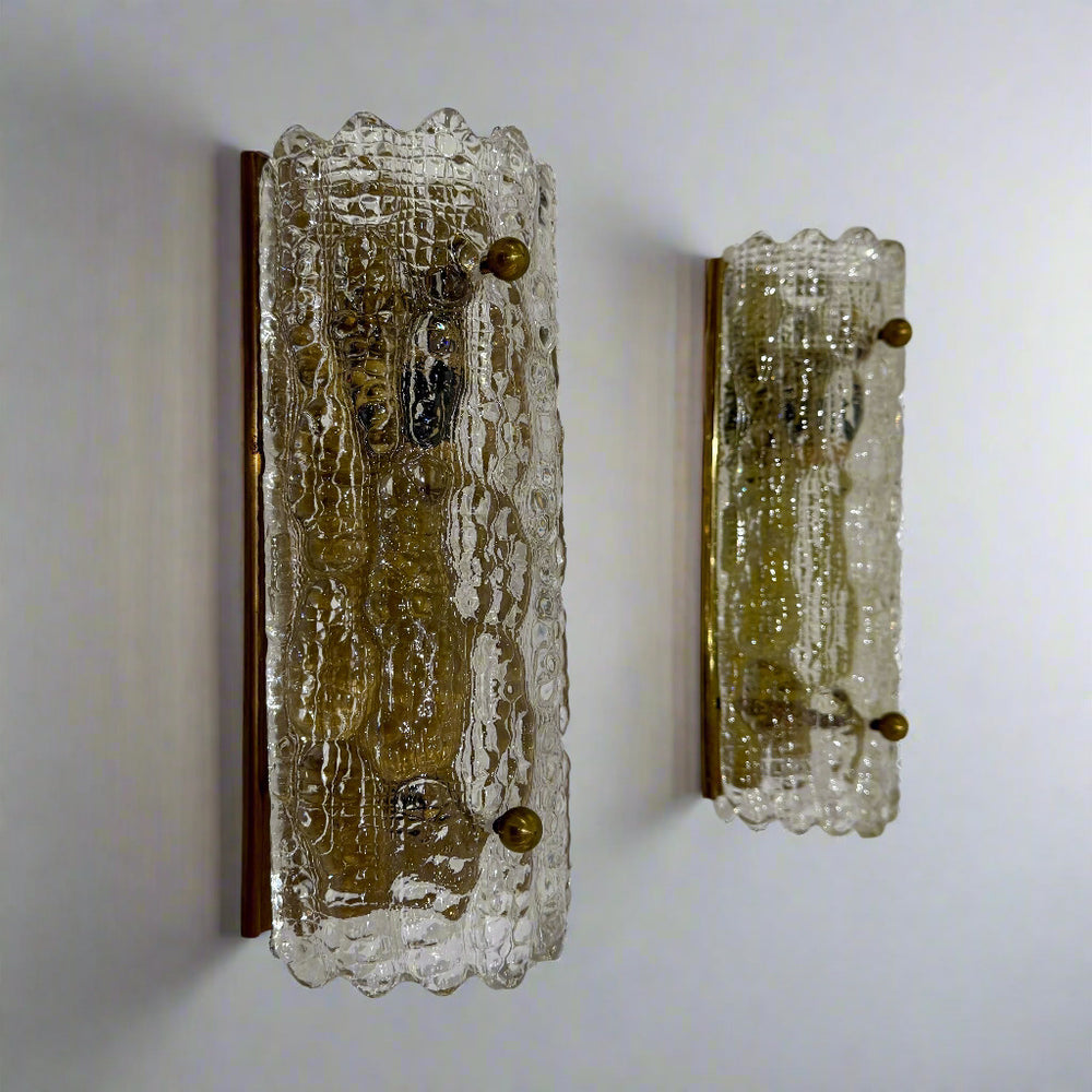 Pair of Carl Fagerlund art glass sconces for Orrefors. Sweden, c1960's
