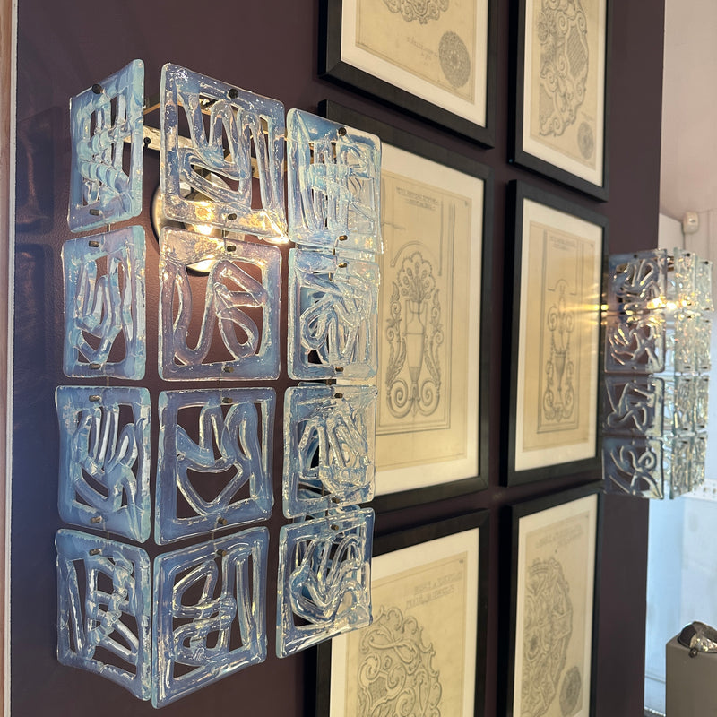 A Rare Pair of Opaline Murano Glass Sconces attributed to Carlo Nason for Mazzega, Italy c. 1960&