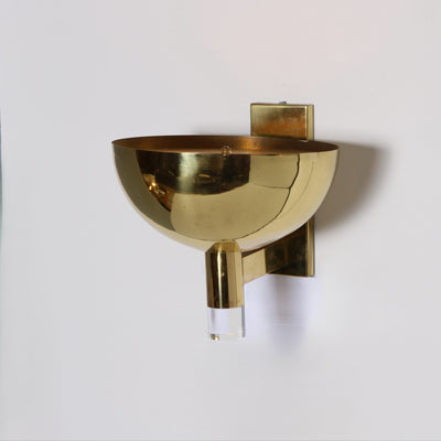Pair of Large Scale Brass and Lucite Sconces.