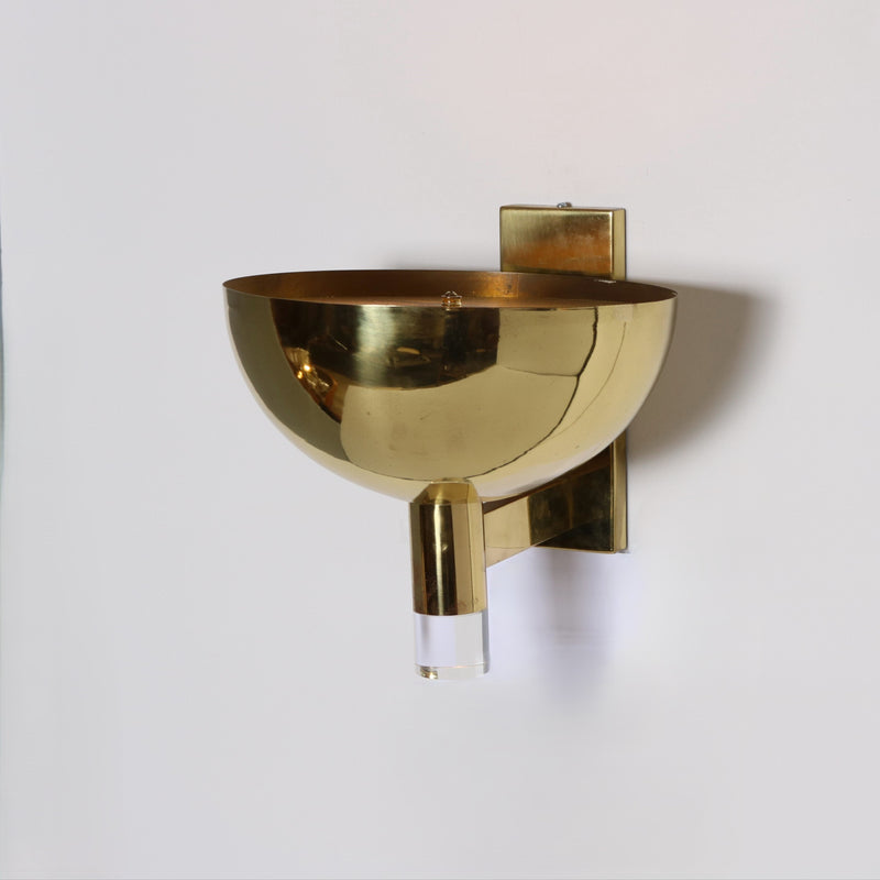Pair of Large Scale Brass and Lucite Sconces.