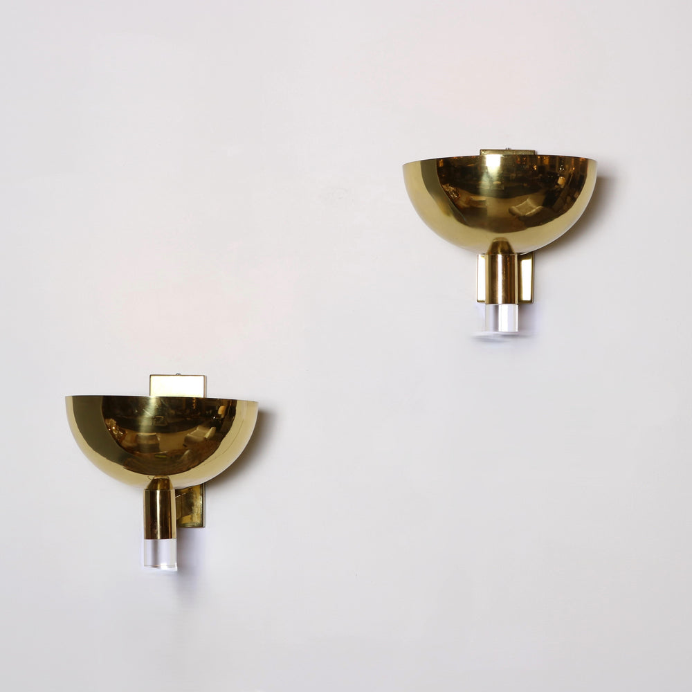 Pair of Large Scale Brass and Lucite Sconces.