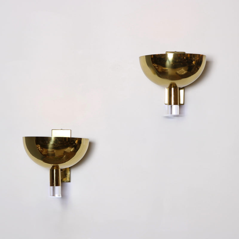 Pair of Large Scale Brass and Lucite Sconces.
