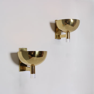Pair of Large Scale Brass and Lucite Sconces.