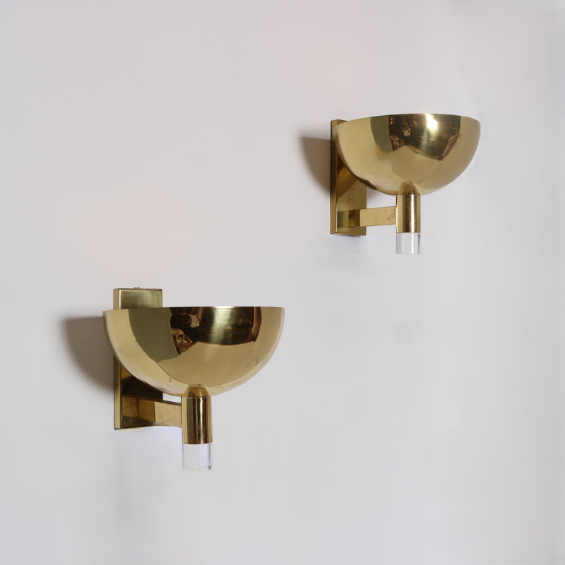 Pair of Large Scale Brass and Lucite Sconces.