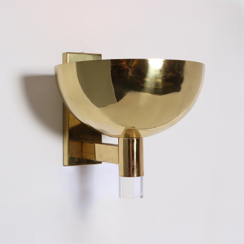 Pair of Large Scale Brass and Lucite Sconces.
