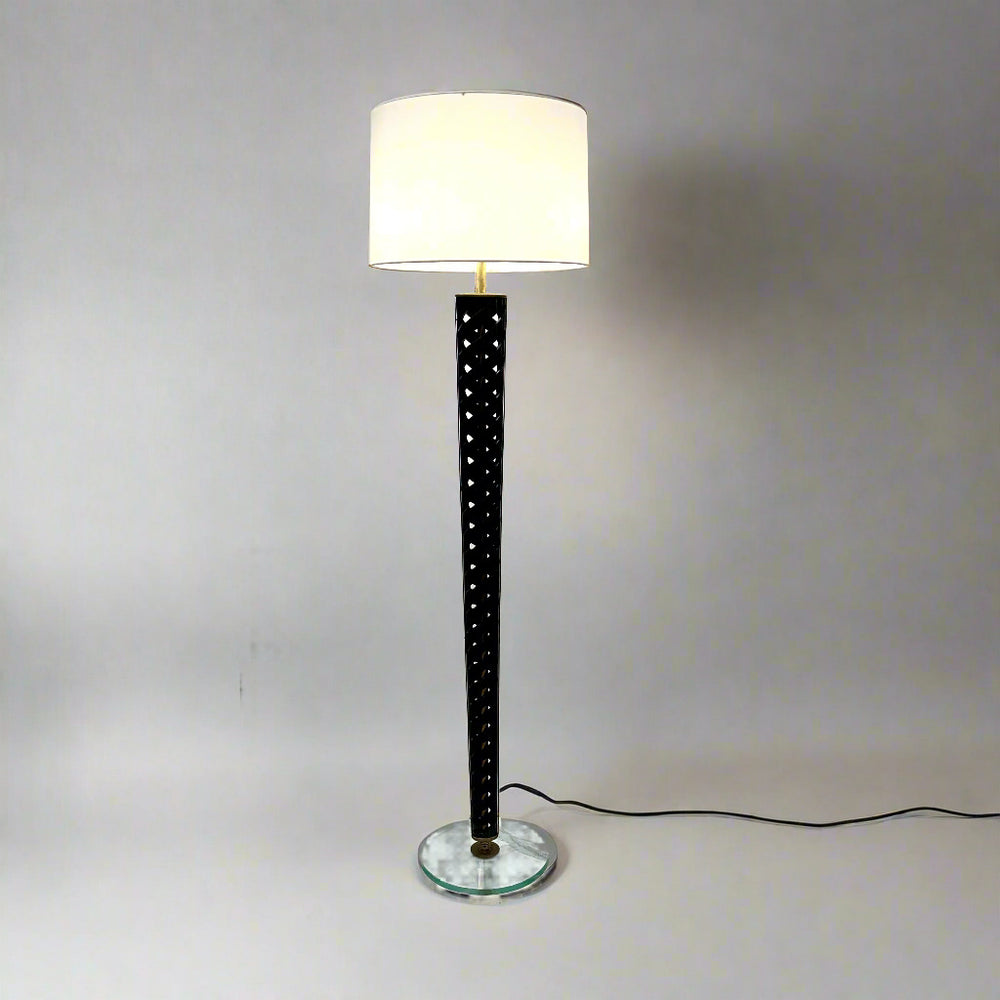 Elegant Spiral Ellipse Floor Lamp of Wood and Brass. Italy c1940's