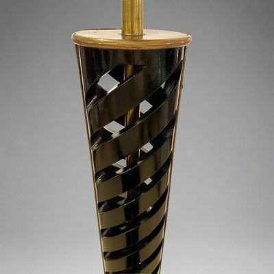 Elegant Spiral Ellipse Floor Lamp of Wood and Brass. Italy c1940's