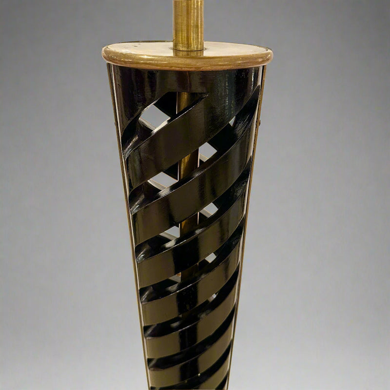 Elegant Spiral Ellipse Floor Lamp of Wood and Brass. Italy c1940&