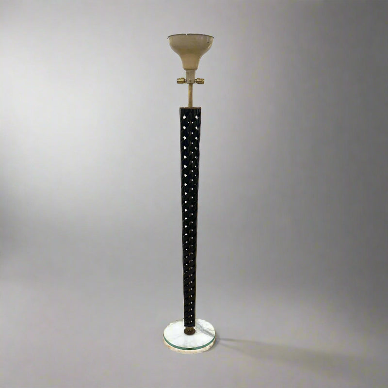 Elegant Spiral Ellipse Floor Lamp of Wood and Brass. Italy c1940&