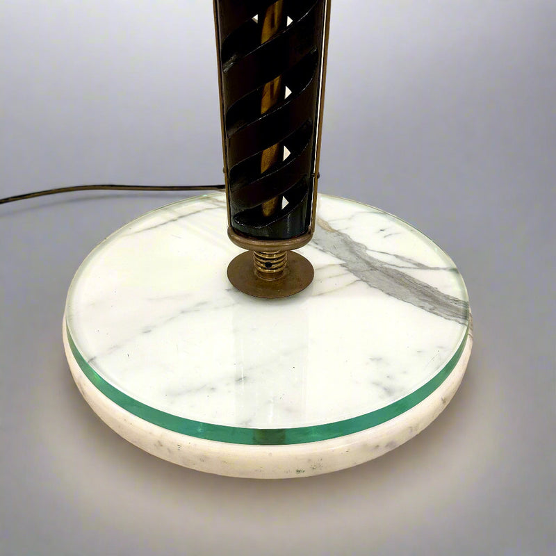 Elegant Spiral Ellipse Floor Lamp of Wood and Brass. Italy c1940&