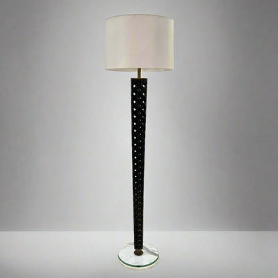 Elegant Spiral Ellipse Floor Lamp of Wood and Brass. Italy c1940's
