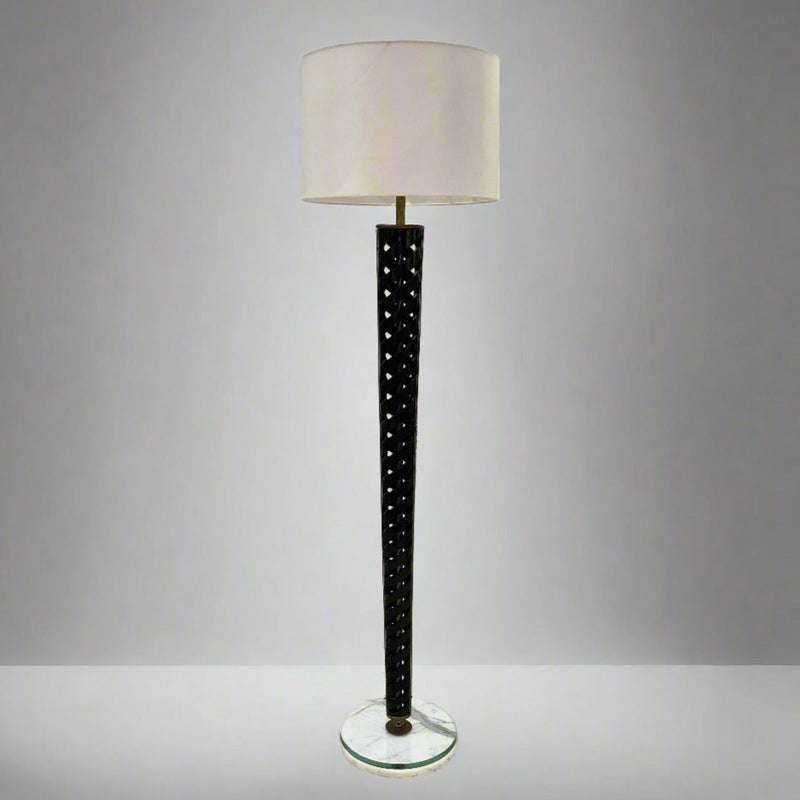 Elegant Spiral Ellipse Floor Lamp of Wood and Brass. Italy c1940&