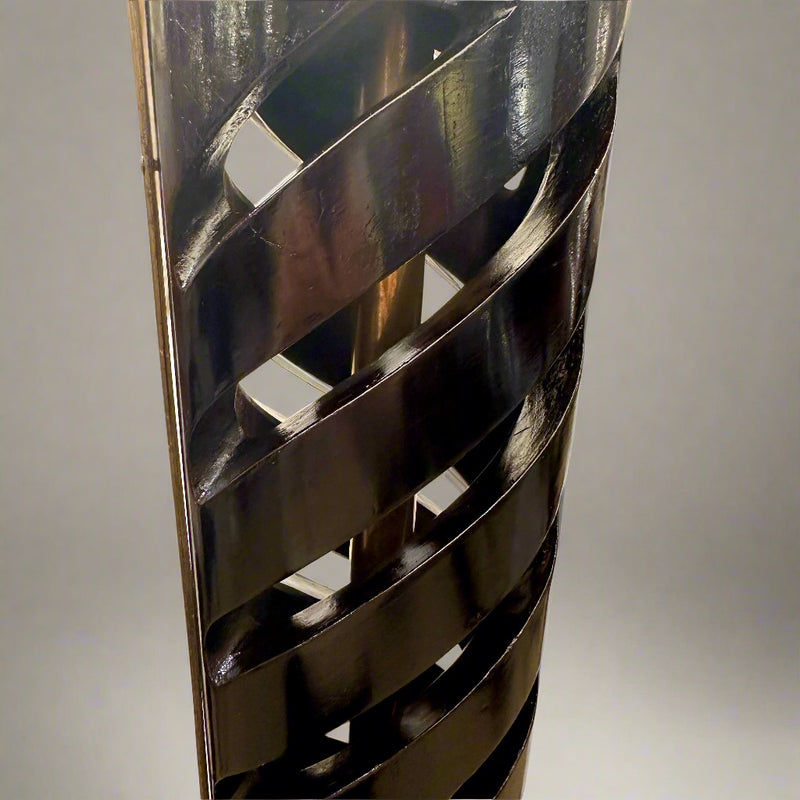 Elegant Spiral Ellipse Floor Lamp of Wood and Brass. Italy c1940&