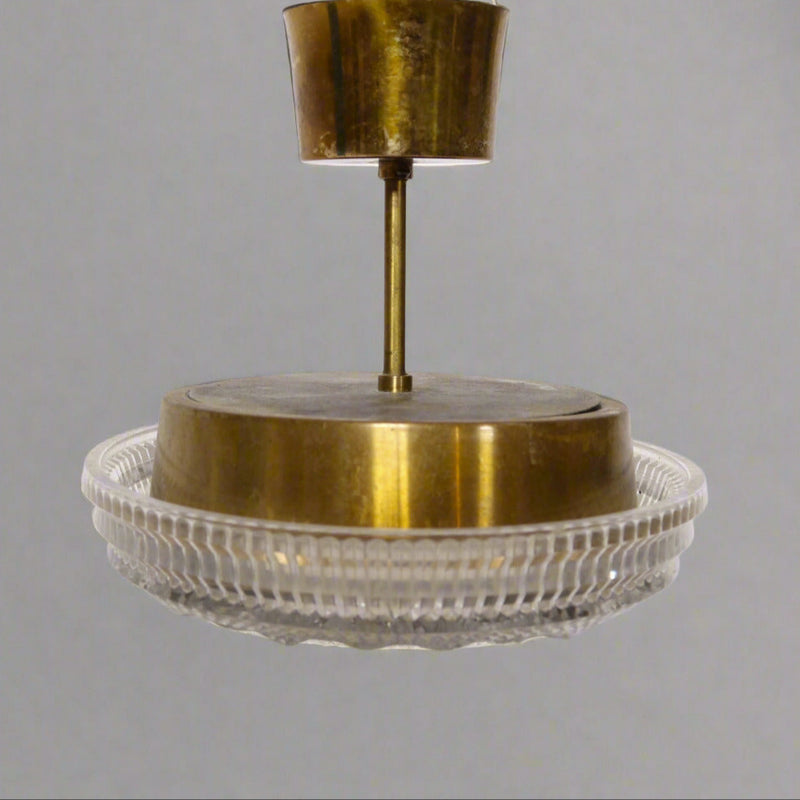 Small Pendant Light of Cast Glass and Brass, attributed to Carl Fargerlund for Orrefors, 1960&