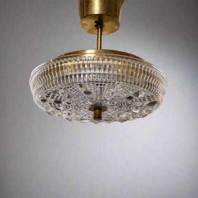 Small Pendant Light of Cast Glass and Brass, attributed to Carl Fargerlund for Orrefors, 1960's, Sweden