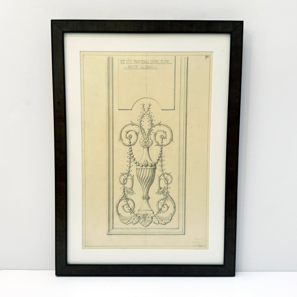 Maison Jansen Original Architectural Detail Pencil Drawing, France 1940s