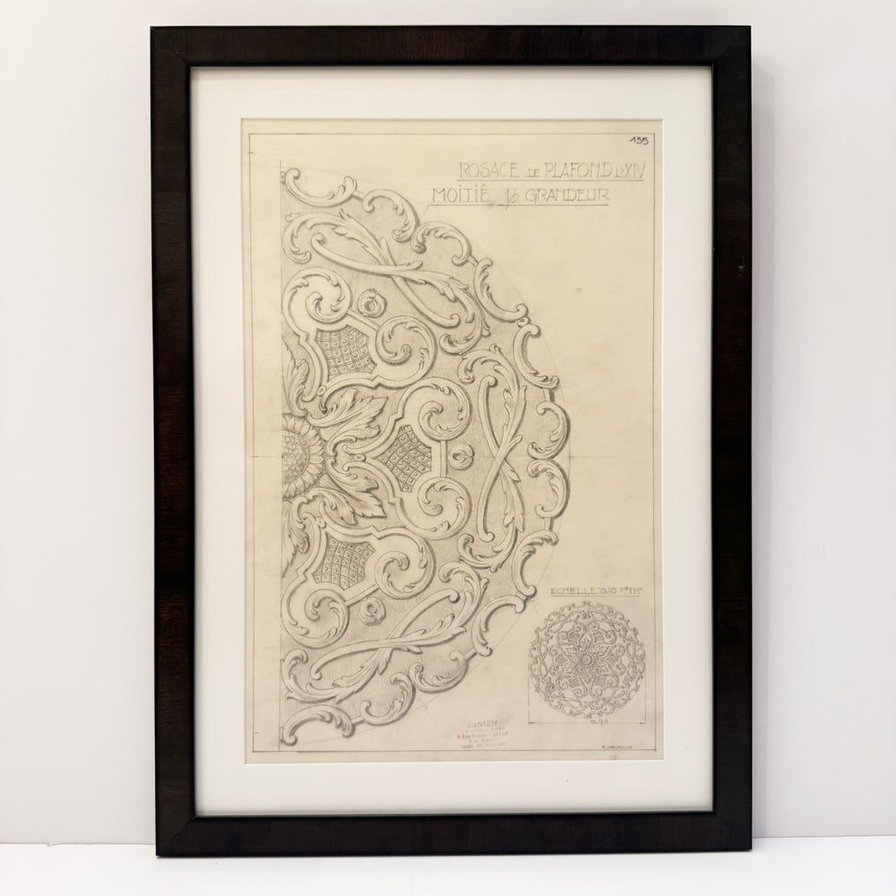 Maison Jansen Original Architectural Detail Pencil Drawing, France 1940s