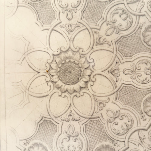 Original Maison Jansen Architectural Detail  Pencil Drawing, France 1940s