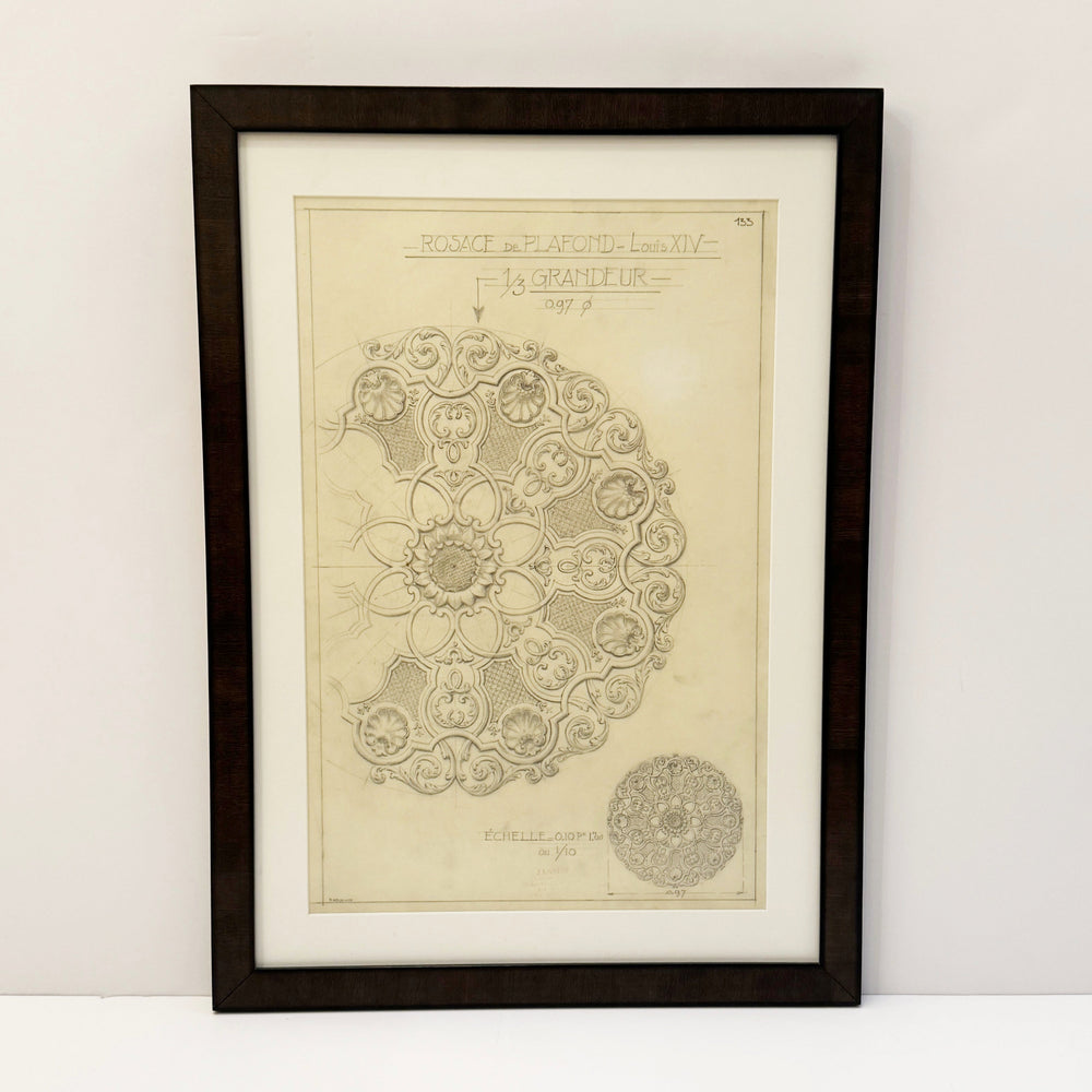 Original Maison Jansen Architectural Detail  Pencil Drawing, France 1940s