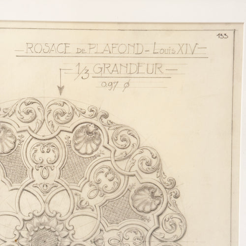 Original Maison Jansen Architectural Detail  Pencil Drawing, France 1940s