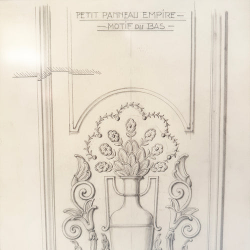 Maison Jansen Architectural Detail Original Pencil Drawing, France 1940s