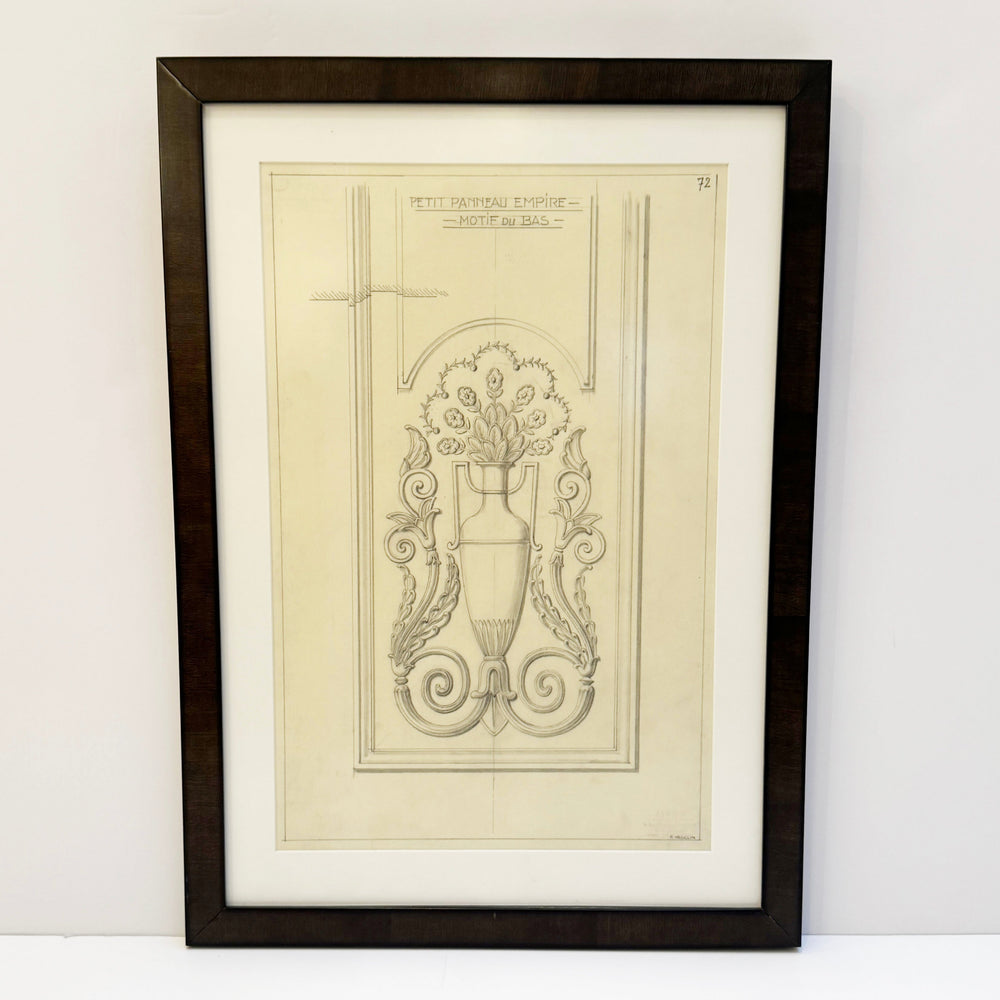 Maison Jansen Architectural Detail Original Pencil Drawing, France 1940s