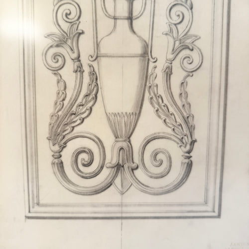 Maison Jansen Architectural Detail Original Pencil Drawing, France 1940s