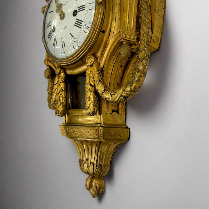 Cronier Paris Louis XVI Period Gilt Bronze Wall Clock France circa