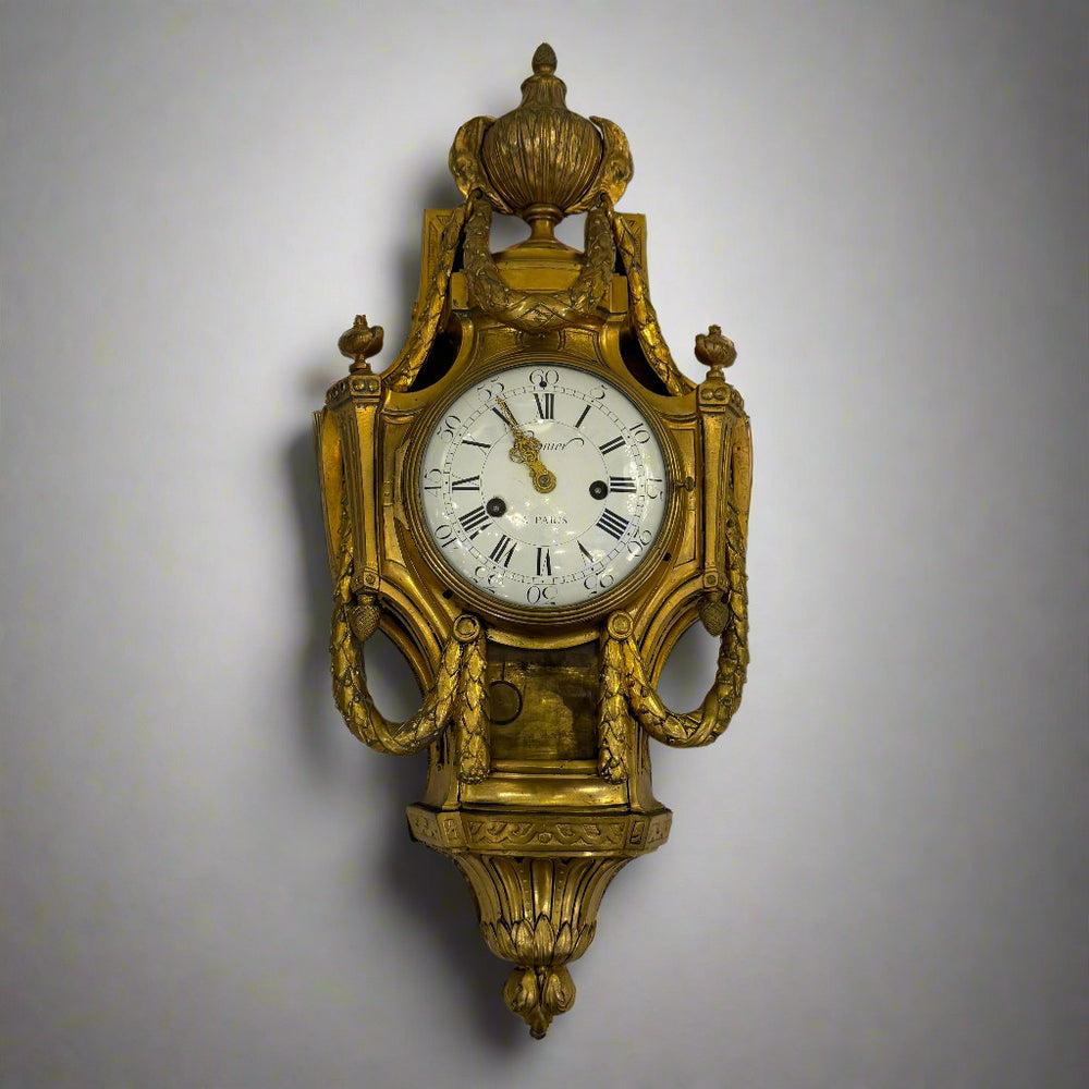 Cronier Paris Louis XVI Period Gilt Bronze Wall Clock France circa 1790