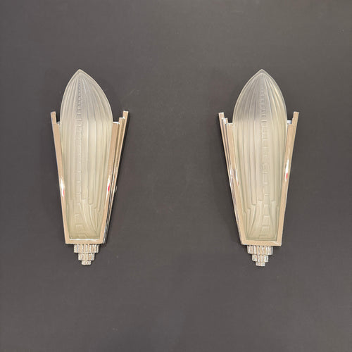 Pair Genet et Michon Style Art Deco Wall Sconces France.