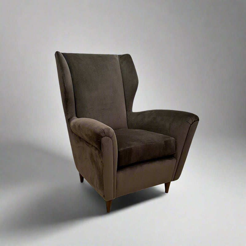 Single Italian Modernist wing chair in the style of Gio Ponti