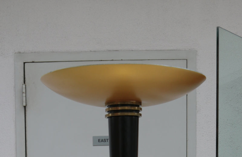 French Art Deco Black & Gold Floor Lamp Torchiere , 1930&