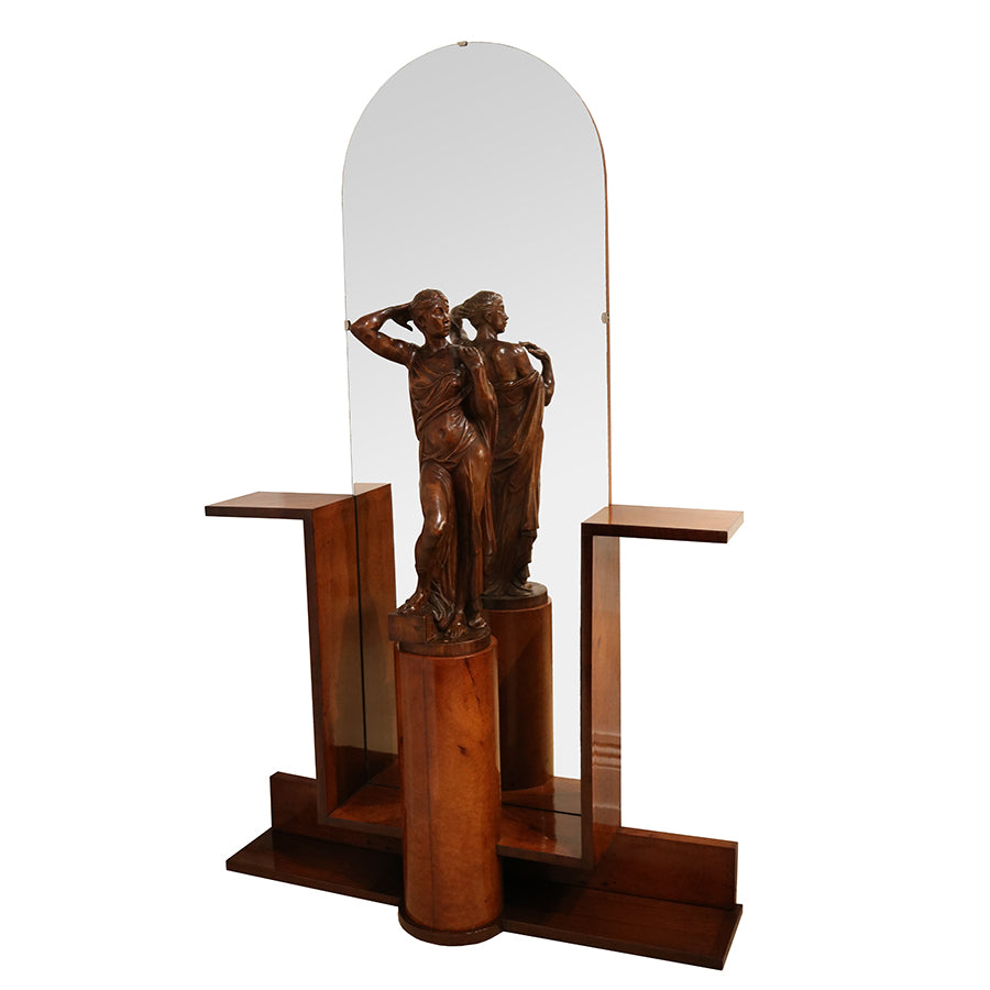 Art Deco Hall Stand With Pedestal and Statue