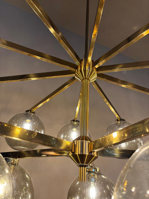 Pair of large Brass and Glass Globes Chandeliers by Hans-Agne Jacobson, Sweden, 1960s
