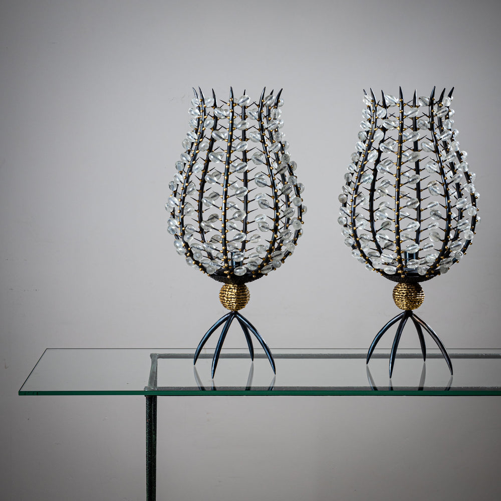 André Dubreuil (*1951), Pair of “Photophores” with Pearls, France, circa 1990