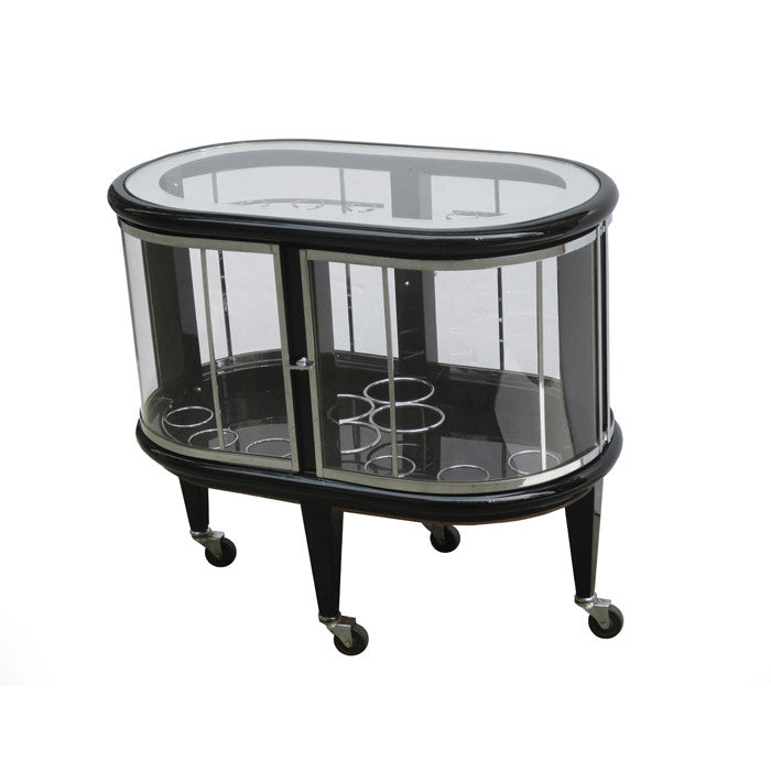 Modernist Ebonized Bar Cart, Italy 1950s